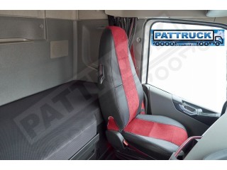 TRUCK HALF ECO LEATHER SEAT COVERS  COMPATIBLE WITH VOLVO FH4 2013+  (BLACK AND RED))