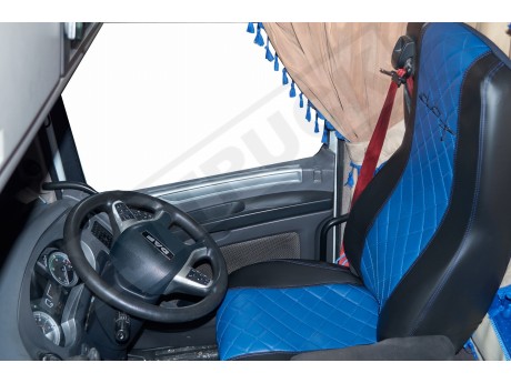 TRUCK ECO LEATHER SEAT COVERS FIT DAF XF 106 / CF EURO 6 PAIR OF BLACK AND BLUE