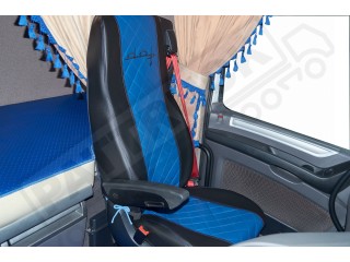 TRUCK ECO LEATHER SEAT COVERS FIT DAF XF 106 / CF EURO 6 PAIR OF BLACK AND BLUE