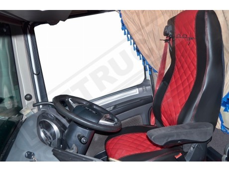 TRUCK ECO LEATHER SEAT COVERS FIT DAF XF 106 / CF EURO 6 PAIR OF BLACK AND RED