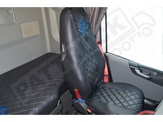 TRUCK ECO LEATHER   SEAT COVERS   COMPATIBLE WITH VOLVO FH4 2013+ BLACK WITH RED STITCHES