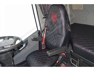 TRUCK  SEAT COVERS  COMPATIBLE WITH VOLVO FH4 2013+  ( ECO LEATHER) BLACK WITH RED  STITCHES