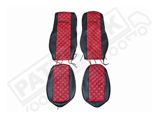 TRUCK ECO LEATHER SEAT COVERS FIT DAF XF 106 / CF EURO 6 PAIR OF BLACK AND RED