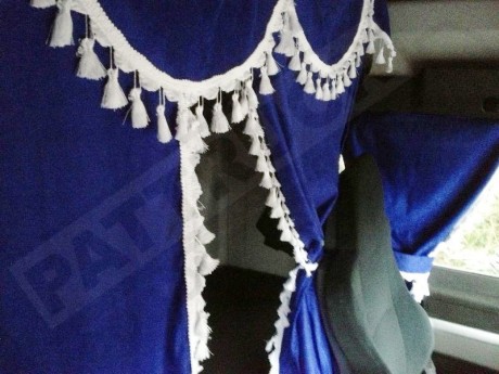 TRUCK CURTAINS FULL SET- BLUE WITH RED TASSELS FIT DAF SUPER SPACE CAB