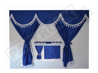TRUCK CURTAINS FULL SET- BLUE WITH RED TASSELS FIT DAF SUPER SPACE CAB