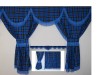 SCANIA TOPLINE TARTAN CURTAINS FULL SET ROYAL BLUE & BLUE STRINGS