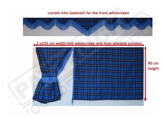 SCANIA TOPLINE TARTAN CURTAINS FULL SET ROYAL BLUE & BLUE STRINGS