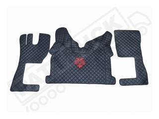 TRUCK ECO LEATHER FLOOR SET- COMPATIBLE WITH VOLVO FH 4 2013+[TWIN AIR SEATS] BLACK  - LEFT HAND DRIVE
