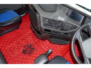 TRUCK ECO LEATHER FLOOR SET-BEIGE WITH BLACK VIKING LOGO FIT WITH VOLVO FH4  2013+  [ TWIN AIR SEATS]