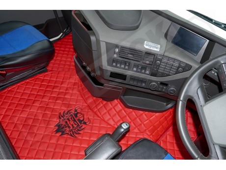 TRUCK ECO LEATHER FLOOR SET-BEIGE WITH BLACK VIKING LOGO FIT WITH VOLVO FH4  2013+  [ TWIN AIR SEATS]