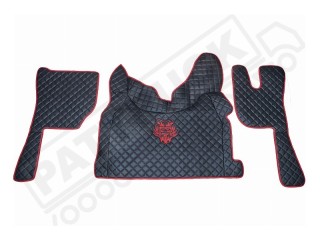TRUCK ECO LEATHER FLOOR SET-BLACK WITH RED VIKING LOGO FIT VOLVO FH4  2013+[ AUTOMATIC ]-FOLDING PASSENGER SEAT
