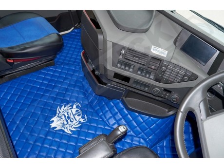TRUCK ECO LEATHER FLOOR SET-BEIGE WITH BLACK VIKING LOGO FIT  VOLVO FH4  2013+  [ TWIN AIR SEATS]