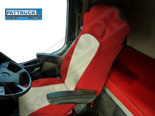TRUCK ECO LEATHER SEAT COVERS FIT MERCEDES ACTROS MP4   PAIR OF RED AND BLUE