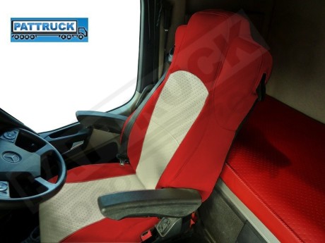 TRUCK ECO LEATHER SEAT COVERS FIT MERCEDES ACTROS MP4   PAIR OF RED AND BLUE