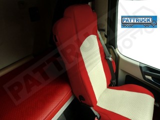 TRUCK ECO LEATHER SEAT COVERS FIT MERCEDES ACTROS MP4   PAIR OF RED AND BLUE
