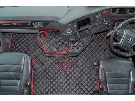 ECO LEATHER FLOOR MAT -BLACK  FIT SCANIA S New Generation  [ 2017+ ] SWIVEL/AIR  PASSENGER SEAT