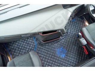 TRUCK ECO LEATHER FLOOR SET-BLACK WITH BLUE VIKING LOGO FIT VOLVO FH4  2013+[ AUTOMATIC ]-FOLDING PASSENGER SEAT