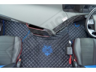 TRUCK ECO LEATHER FLOOR SET-BLACK WITH RED VIKING LOGO FIT VOLVO FH4  2013+[ AUTOMATIC ]- TWIN AIR SEATS
