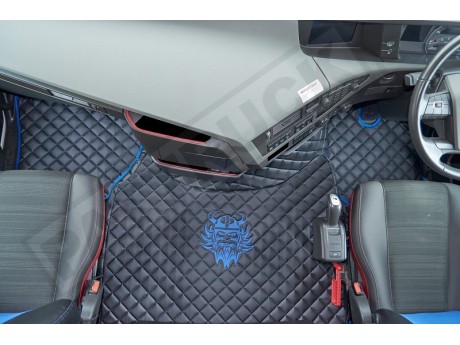 TRUCK ECO LEATHER FLOOR SET-BLACK WITH RED VIKING LOGO FIT VOLVO FH4  2013+[ AUTOMATIC ]- TWIN AIR SEATS