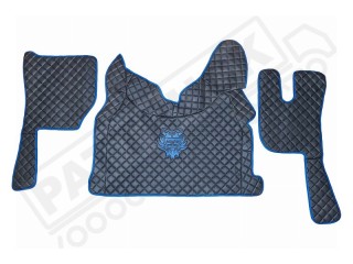 TRUCK ECO LEATHER FLOOR SET-BLACK WITH RED VIKING LOGO FIT VOLVO FH4  2013+[ AUTOMATIC ]- TWIN AIR SEATS