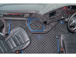 ECO LEATHER FLOOR MAT -BLACK /RED FIT SCANIA S New Generation  [ 2017+ ] SWIVEL/AIR  PASSENGER SEAT
