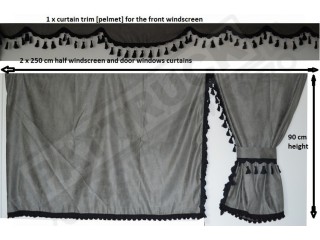 TRUCK SIDE CURTAINS - GREY AND BLACK TASSELS  FIT MERCEDES,MAN,DAF,VOLVO,SCANIA,IVECO,RENAULT