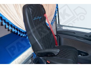 TRUCK ECO LEATHER SEAT COVERS FIT DAF XF 106 / CF EURO 6 PAIR OF BLACK WITH RED STITCHES