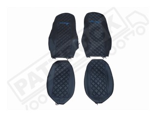 TRUCK ECO LEATHER SEAT COVERS FIT DAF XF 106 / CF EURO 6 PAIR OF BLACK WITH RED STITCHES