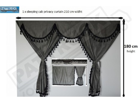 TRUCK CURTAINS  FULL SET- GREY WITH BLACK TASSELS FIT SCANIA TOPLINE