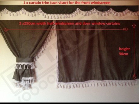 TRUCK SIDE CURTAINS - GREY AND WHITE  TASSELS  FIT MERCEDES,MAN,DAF,VOLVO,SCANIA,IVECO,RENAULT