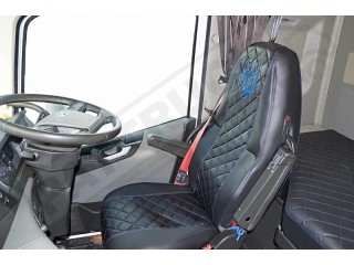TRUCK ECO LEATHER   SEAT COVERS   COMPATIBLE WITH VOLVO FH4 2013+ BLACK WITH RED STITCHES