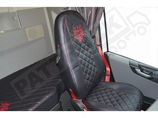 TRUCK  SEAT COVERS  COMPATIBLE WITH VOLVO FH4 2013+  ( ECO LEATHER) BLACK WITH RED  STITCHES