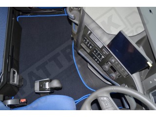 VELOUR FLOOR MATS SET-BLACK WITH BLUE TRIM COMPATIBLE WITH VOLVO FH4 [TWIN AIR SEATS]