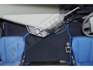 VELOUR FLOOR MATS SET-BLACK WITH BLUE TRIM COMPATIBLE WITH VOLVO FH4 [FOLDING PASSENGER SEAT]