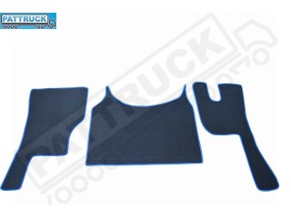 VELOUR FLOOR MATS SET-BLACK WITH BLUE TRIM COMPATIBLE WITH VOLVO FH4 [FOLDING PASSENGER SEAT]