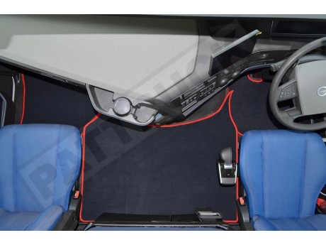VELOUR FLOOR MATS SET-BLACK WITH RED TRIM COMPATIBLE WITH VOLVO FH4 [TWIN AIR SEATS]