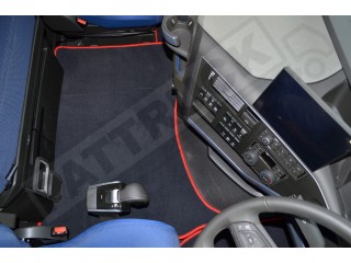 VELOUR FLOOR MATS SET-BLACK WITH RED TRIM COMPATIBLE WITH VOLVO FH4 [TWIN AIR SEATS]