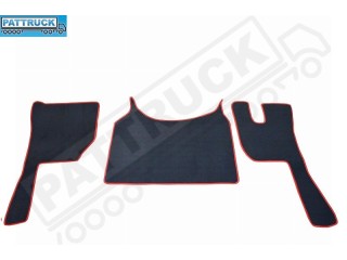 VELOUR FLOOR MATS SET-BLACK WITH RED TRIM COMPATIBLE WITH VOLVO FH4 [FOLDING PASSENGER SEAT]