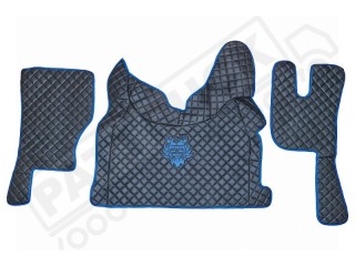 TRUCK ECO LEATHER FLOOR SET-BLACK WITH BLUE VIKING LOGO FIT VOLVO FH4  2013+[ AUTOMATIC ]-FOLDING PASSENGER SEAT