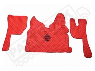 TRUCK ECO LEATHER FLOOR SET-RED WITH BLACK VIKING LOGO FIT  VOLVO FH4  2013+  [ TWIN AIR SEATS]