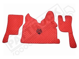 TRUCK ECO LEATHER FLOOR SET-RED WITH BLACK VIKING LOGO FIT  VOLVO FH4  2013+  [ FOLDING PASSENGER SEAT]