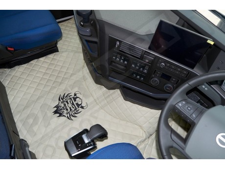 TRUCK ECO LEATHER FLOOR SET-BEIGE WITH BLACK VIKING LOGO FIT  VOLVO FH4  2013+  [ TWIN AIR SEATS]