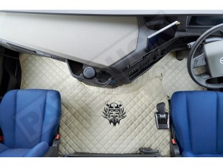 TRUCK ECO LEATHER FLOOR SET-BEIGE WITH BLACK VIKING LOGO FIT  VOLVO FH4  2013+  [ TWIN AIR SEATS]
