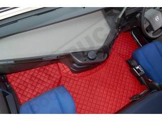 TRUCK ECO LEATHER FLOOR SET-RED ,COMPATIBLE WITH VOLVO FH 2013+AUTOMATIC-FOLDING PASSENGER SEAT