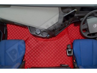 TRUCK ECO LEATHER FLOOR SET-RED ,COMPATIBLE WITH VOLVO FH 2013+AUTOMATIC-FOLDING PASSENGER SEAT