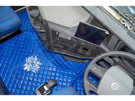 TRUCK ECO LEATHER FLOOR SET-BLUE WITH WHITE VIKING LOGO FIT  VOLVO FH4  2013+  [ TWIN AIR SEATS]