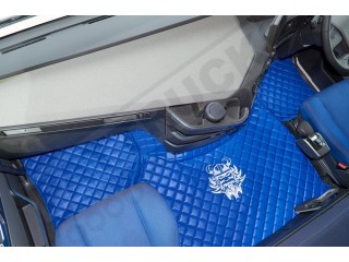 TRUCK ECO LEATHER FLOOR SET-BLUE WITH WHITE  VIKING LOGO FIT  VOLVO FH4  2013+  [ FOLDING PASSENGER SEAT]