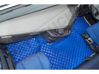 TRUCK ECO LEATHER FLOOR SET-BLUE, COMPATIBLE WITH VOLVO FH4 2013+AUTOMATIC-FOLDING PASSENGER SEAT