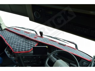 TRUCK ECO LEATHER DASH MAT WITH SPACE FOR SENSOR FIT VOLVO FH4 2013+ [ BLACK -RED TRIM] ]