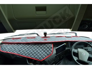 TRUCK ECO LEATHER DASH MAT WITH SPACE FOR SENSOR FIT VOLVO FH4 2013+ [ BLACK -RED TRIM] ]